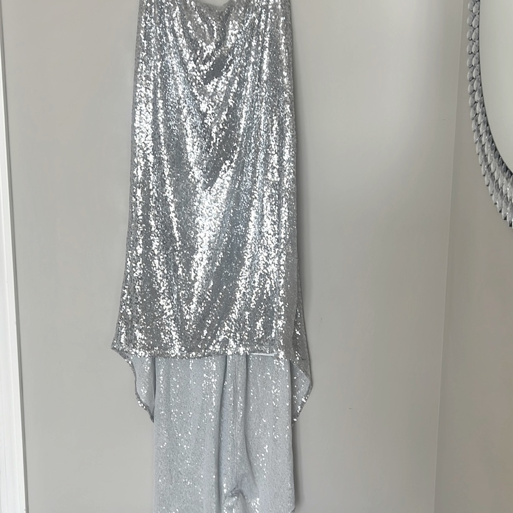 NWT ANTHROPOLOGIE X MARE MARE SEQUIN MAXI SKIRT W/ TRAIN SILVER PLUS 2X